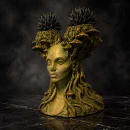 Hand-Painted Cast Stone Mushroom Head Planter - Fungal Faerie Queen Face Pot - thumbnail 4