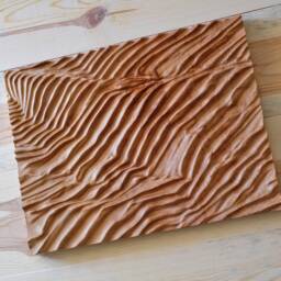 Handcarved Beech Wood Wall Sculpture Wrinkled Relief, Scandi Decor - thumbnail 2