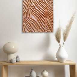 Handcarved Beech Wood Wall Sculpture Wrinkled Relief, Scandi Decor - thumbnail 3