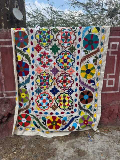 Suzani Throw Quilt Blanket Multicolor Hand Embroidered Bohemian Bedspread Wall Hanging - image 1
