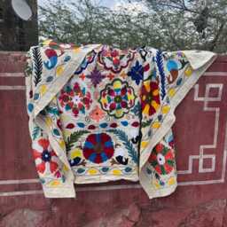 Suzani Throw Quilt Blanket Multicolor Hand Embroidered Bohemian Bedspread Wall Hanging - thumbnail 4