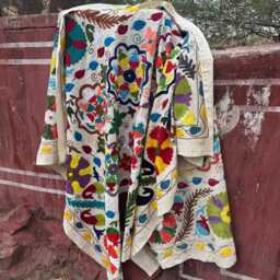 Suzani Throw Quilt Blanket Multicolor Hand Embroidered Bohemian Bedspread Wall Hanging - thumbnail 2