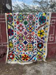 Suzani Throw Quilt Blanket Multicolor Hand Embroidered Bohemian Bedspread Wall Hanging - thumbnail 1