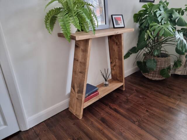 Handmade Rustic Console Table, Reclaimed Wood Scandinavian Table With Shelf, Entryway Storage - image 1