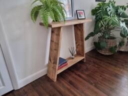 Handmade Rustic Console Table, Reclaimed Wood Scandinavian Table With Shelf, Entryway Storage - thumbnail 1