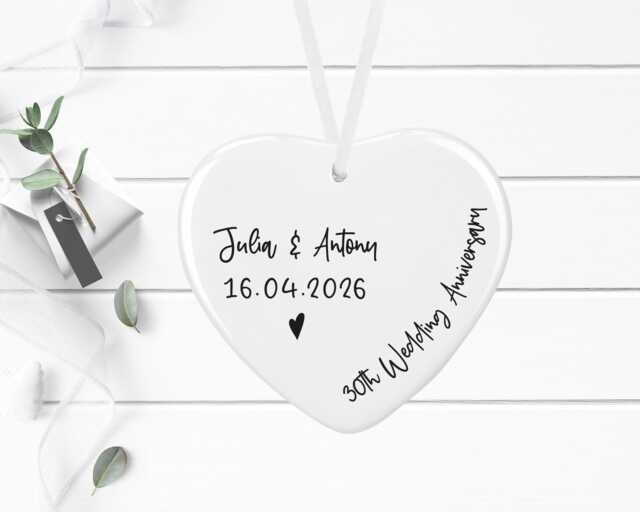 Personalised 30Th Wedding Anniversary Gift - Pearl Keepsake Bauble Ceramic Decoration Heart