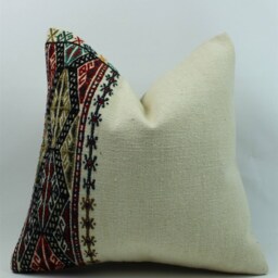 Vintage Turkish Kilim Pillow Cover Hand-Spun Wool, 16x16 Inch - thumbnail 2