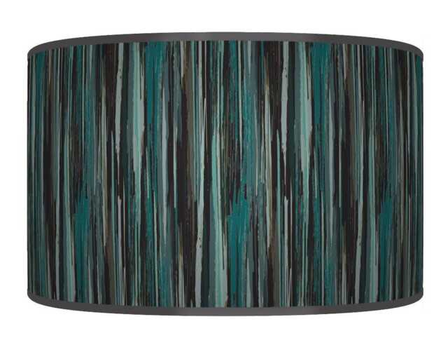 Handmade Teal Blue & Gray Stripe Drum Lampshade - Modern Abstract Design - image 1