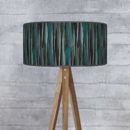 Handmade Teal Blue & Gray Stripe Drum Lampshade - Modern Abstract Design - thumbnail 2