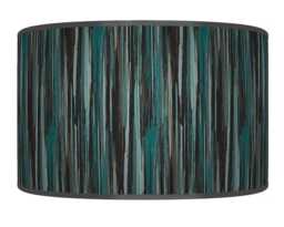 Handmade Teal Blue & Gray Stripe Drum Lampshade - Modern Abstract Design - thumbnail 1