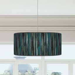 Handmade Teal Blue & Gray Stripe Drum Lampshade - Modern Abstract Design - thumbnail 3