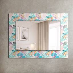 Colorful Tropical Leaves Mirror, Rectangular Mirror With Frame, Green Wall Printed Decorative Living Room