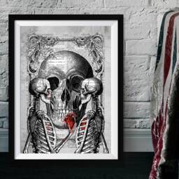 Anatomical Couple Skeletons, Gothic Victorian Wall Decor, Dictionary Art, Dark Poster, Heart, Skull Artwork Poster Print - thumbnail 2