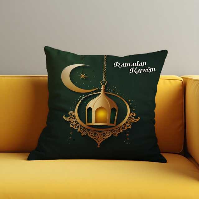 Ramadan Kareem Cushion Cover, Emerald Green Islamic Pillow Case, Eid Home Decor, Muslim Throw Pillowcase - image 1