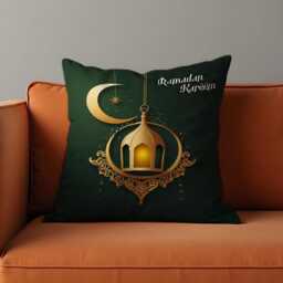 Ramadan Kareem Cushion Cover, Emerald Green Islamic Pillow Case, Eid Home Decor, Muslim Throw Pillowcase - thumbnail 3