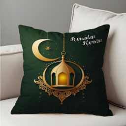 Ramadan Kareem Cushion Cover, Emerald Green Islamic Pillow Case, Eid Home Decor, Muslim Throw Pillowcase - thumbnail 2
