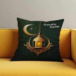 Ramadan Kareem Cushion Cover, Emerald Green Islamic Pillow Case, Eid Home Decor, Muslim Throw Pillowcase - thumbnail 1