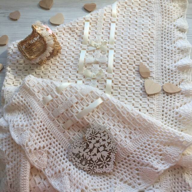 Hand Made Crochet Baby Blanket. Blanket For Girl. Boy. Take Home Baptism Gift. Baby Shower - image 1