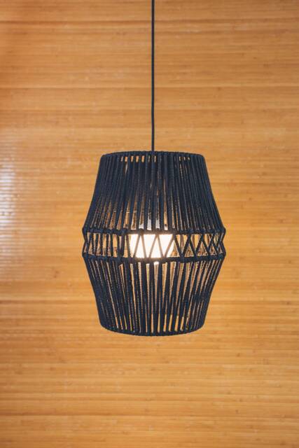 Handmade Black Cotton Cord Pendant Light - Modern Farmhouse Style - image 1