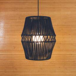 Handmade Black Cotton Cord Pendant Light - Modern Farmhouse Style - thumbnail 2