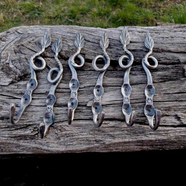 Hand Forged Iron Wall Hooks, Leaf Design, Set Of 6 Hooks, Door Hangers - image 1