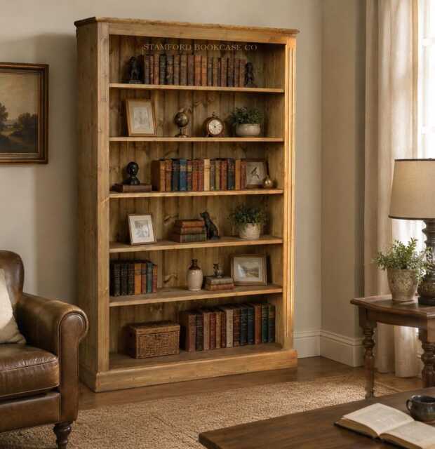 Solid Pine 6Ft Bookcase, Handcrafted Adjustable Display Shelving Unit - image 1