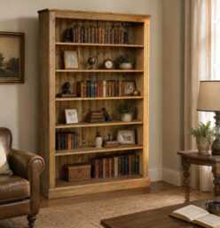 Solid Pine 6Ft Bookcase, Handcrafted Adjustable Display Shelving Unit - thumbnail 1