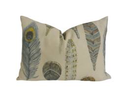 Voyage - Samui Print Peacock Quirky Intricate Painted Feather Cushion Cover Handmade Throw Pillow Designer Home Decor - thumbnail 1