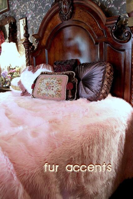 Pink Faux Fur Bedspread, Minky Cuddle Lining - image 1