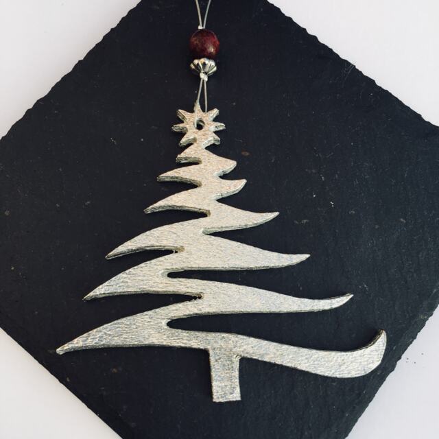 Hanging Christmas Tree Decoration, Quirky Tree, Pewter Handmade Uk, Decoration - image 1
