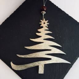 Hanging Christmas Tree Decoration, Quirky Tree, Pewter Handmade Uk, Decoration - thumbnail 2