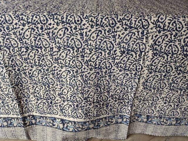 Decorative Beautiful Indian Handblock Kantha Quilt, Bedspread, Perfect Bed Matching Throw, Queen Size Cotton Bedcover, Quilt - image 1