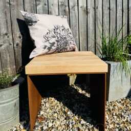 Corten Steel Cube Garden Stools Chairs With Oak Slats - thumbnail 4
