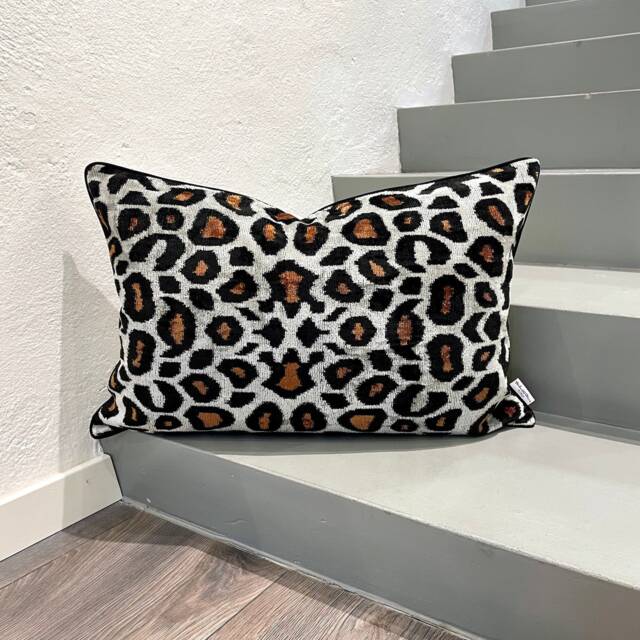 Velvet Ikat Pillow Cover Leopard - Decorative Cushion For Sofa Or Bed - image 1