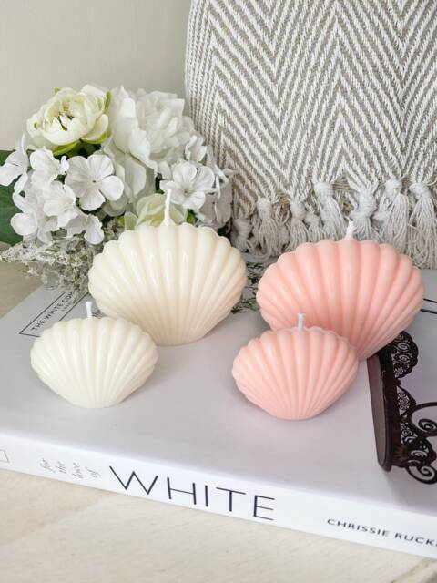 Shell Candle Pair - Decorative Nautical Modern Gifts For Her Christmas Birthday New Home Gift Ideas Sea Decor - image 1