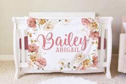 Floral Personalized Baby Blanket, Custom Shower Gift, Nursery Crib Hospital - thumbnail 1
