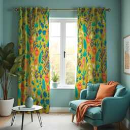 Retro Floral Print Curtains, Mustard Yellow Botanical Drapes, Colorful Flower Mid Century Window Panels, Custom Made To Measure Curtains - thumbnail 2