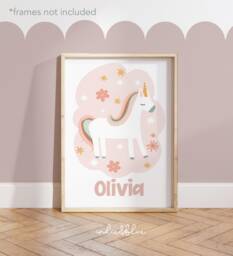 Personalised Unicorn Name Print, Unframed Poster, Girl Nursery Decor, Teen Tween Bedroom Fairytale Decor - thumbnail 1