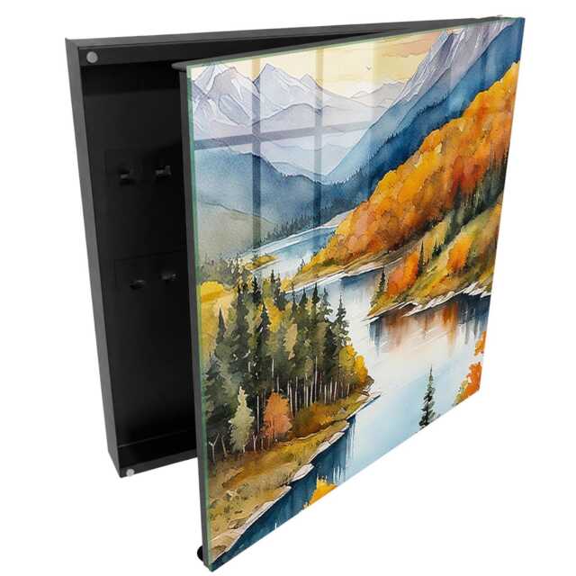 Mountain Autumn Key Cabinet For Home, Orange Box Wall, Watercolor Landscapes, Nature Lovers - image 1