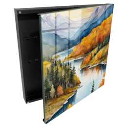 Mountain Autumn Key Cabinet For Home, Orange Box Wall, Watercolor Landscapes, Nature Lovers