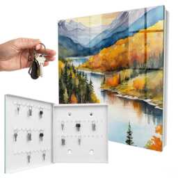 Mountain Autumn Key Cabinet For Home, Orange Box Wall, Watercolor Landscapes, Nature Lovers - thumbnail 2