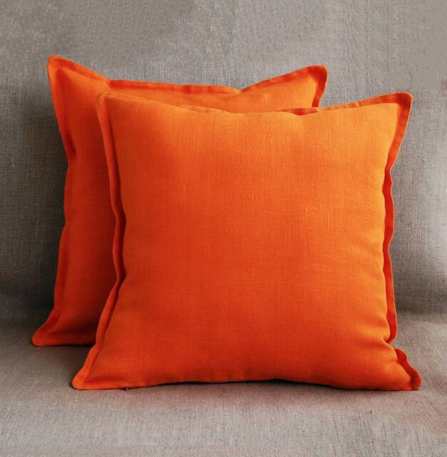 Set Of 2 Orange Linen Pillow Cases 20x20, Outdoor Covers Or Throw For Bed Sofa 18x18 22x22 24x24 - image 1
