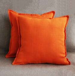 Set Of 2 Orange Linen Pillow Cases 20x20, Outdoor Covers Or Throw For Bed Sofa 18x18 22x22 24x24 - thumbnail 1