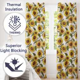 Bright Yellow Sunflower Floral Seamless Pattern Clean White Background Readymade Eyelet Ring Top Thermal 100% Blackout Curtains - thumbnail 3
