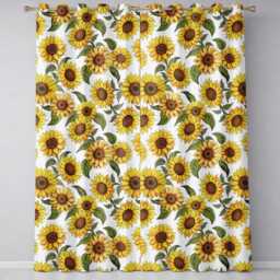 Bright Yellow Sunflower Floral Seamless Pattern Clean White Background Readymade Eyelet Ring Top Thermal 100% Blackout Curtains - thumbnail 2