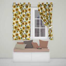 Bright Yellow Sunflower Floral Seamless Pattern Clean White Background Readymade Eyelet Ring Top Thermal 100% Blackout Curtains