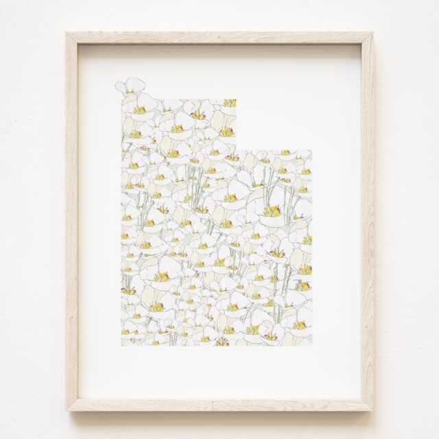 Utah State Flower Map Watercolor Sego Lily - Art Print Wall Floral Wedding Grad Realtor Moving Mother Day Gift Salt Lake City Provo - image 1