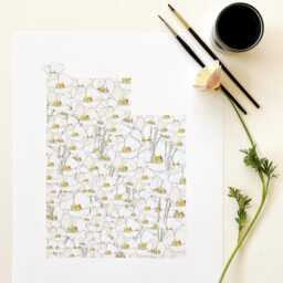 Utah State Flower Map Watercolor Sego Lily - Art Print Wall Floral Wedding Grad Realtor Moving Mother Day Gift Salt Lake City Provo - thumbnail 2