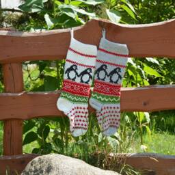 Personalized Christmas Stocking Hand Knitted Gift Decoration Gray & White With Penguins - thumbnail 4