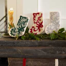 Mini Green Stocking Ornament, Hand-Embroidered Christmas Holiday Charm, Hand-Stitched Traditional Festive Decor - thumbnail 3